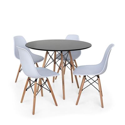 Mesa Jantar Eiffel 90cm Preta e 4 Cadeiras Charles Eames