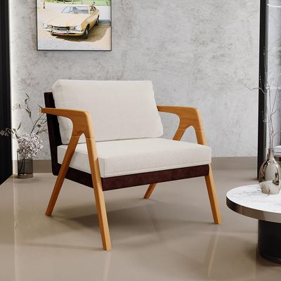 Kit 03 Poltronas Decorativas Para Sala De Estar Pietra L02 Couríssimo Marrom Linho Cru - Lyam Decor