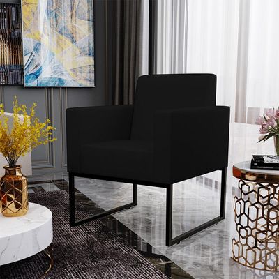 Kit 04 Poltronas Decorativas para Sala Recepção Base Fixa De Metal Helô L02 Suede Preto - Lyam Decor