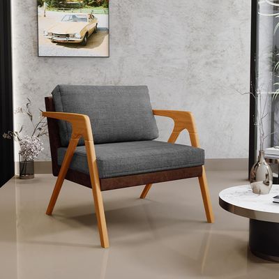 Kit 04 Poltronas Decorativas Pietra L02 Couríssimo Marrom Linho Cinza Escuro - Lyam Decor