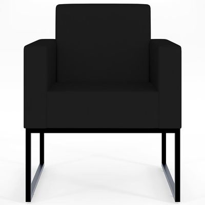 Kit 04 Poltronas Decorativas para Sala Recepção Base Fixa De Metal Helô L02 Suede Preto - Lyam Decor