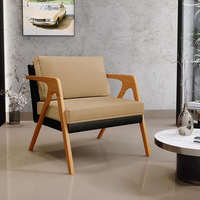 Kit 04 Poltronas Decorativas Sala Estar Pietra L02 Couríssimo Preto Linho Bege Escuro - Lyam Decor