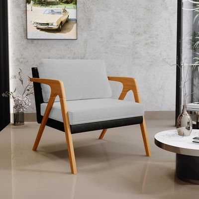 Kit 04 Poltronas Decorativas Sala Estar Pietra L02 Couríssimo Preto Linho Cinza - Lyam Decor