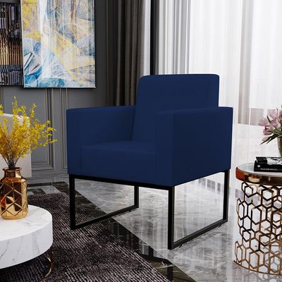 Kit 04 Poltronas Decorativas Sala Recepção Base Fixa Metal Helô L02 Suede Azul Marinho - Lyam Decor