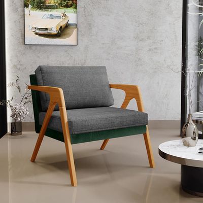 Kit 03 Poltronas Decorativas Sala Estar Pietra L02 Facto Verde Musgo Linho Cinza Escuro - Lyam Decor