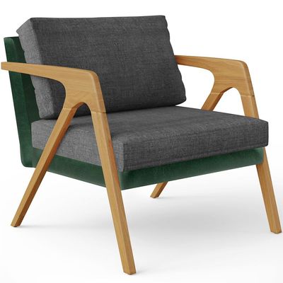 Kit 03 Poltronas Decorativas Sala Estar Pietra L02 Facto Verde Musgo Linho Cinza Escuro - Lyam Decor