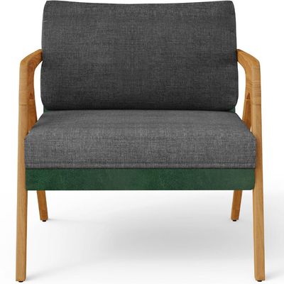 Kit 03 Poltronas Decorativas Sala Estar Pietra L02 Facto Verde Musgo Linho Cinza Escuro - Lyam Decor