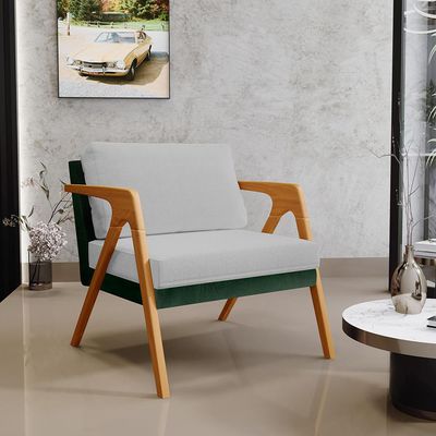 Kit 03 Poltronas Decorativas Sala Estar Pietra L02 Facto Verde Musgo Linho Cinza - Lyam Decor