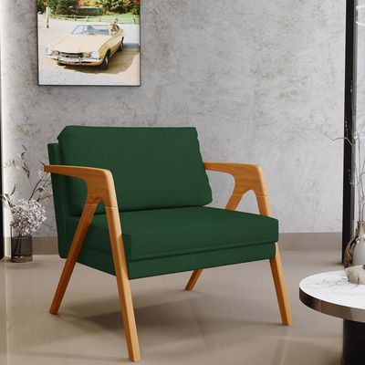 Kit 04 Poltronas Decorativas Sala Pietra Estrutura De Madeira L02 Suede Verde Musgo - Lyam Decor