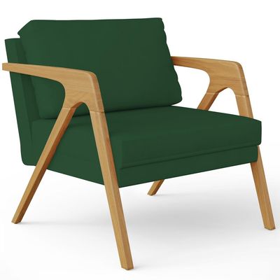 Kit 04 Poltronas Decorativas Sala Pietra Estrutura De Madeira L02 Suede Verde Musgo - Lyam Decor