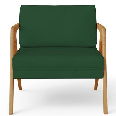 Kit 04 Poltronas Decorativas Sala Pietra Estrutura De Madeira L02 Suede Verde Musgo - Lyam Decor