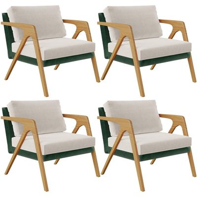 Kit 04 Poltronas Decorativas Sala Estar Pietra L02 Facto Verde Musgo Linho Cru - Lyam Decor