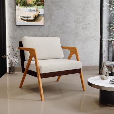 Kit 02 Poltronas Decorativas Pietra L02 Couríssimo Marrom Linho Champagne - Lyam Decor