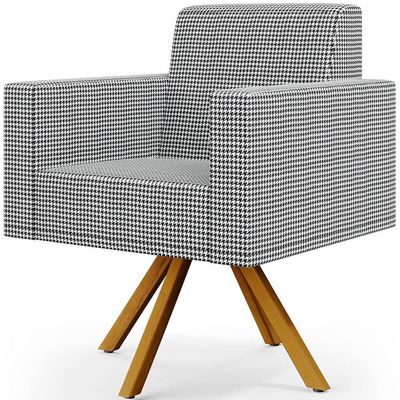 Kit 03 Poltronas Decorativa Base Giratória de Madeira Helô L02 Pied Poule - Lyam Decor