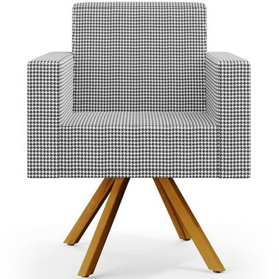 Kit 03 Poltronas Decorativa Base Giratória de Madeira Helô L02 Pied Poule - Lyam Decor