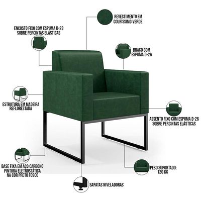 Kit 03 Poltronas Decorativas Sala Base fixa Metal Helô L02 Facto Verde Musgo - Lyam Decor