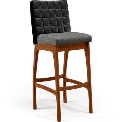 Kit 03 Banquetas Altas Sala De Jantar Fixa Mila B04 Couríssimo Preto Linho Cinza Escuro - Lyam Decor