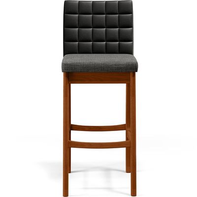 Kit 03 Banquetas Altas Sala De Jantar Fixa Mila B04 Couríssimo Preto Linho Cinza Escuro - Lyam Decor