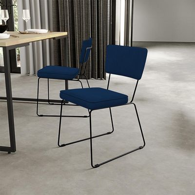 Cadeira Decorativa Estofada Para Sala De Jantar Allana L02 Suede Azul Marinho - Lyam Decor