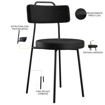 Cadeira Decorativa Estofada Para Sala De Jantar Barcelona F01 Couríssimo Preto - Lyam Decor