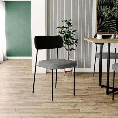 Cadeira Decorativa Para Sala De Jantar Melina L02 Couríssimo Preto Linho Cinza Escuro - Lyam Decor
