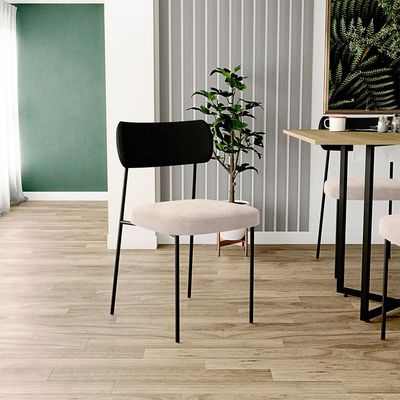 Cadeira Decorativa Para Sala De Jantar Melina L02 Couríssimo Preto Suede Bege - Lyam Decor