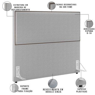 Cabeceira Box Casal Com Tachas 140 cm Vicenza L02 Bouclê Cinza - Lyam Decor