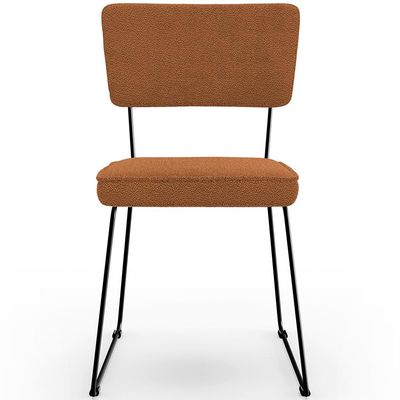 Cadeira Decorativa Estofada Para Sala De Jantar Base Em Aço Allana L02 Bouclê Terracota - Lyam Decor