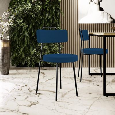 Cadeira Decorativa Estofada Para Sala De Jantar Barcelona L02 Suede Azul Marinho - Lyam Decor
