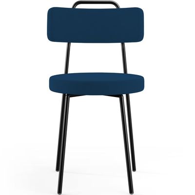 Cadeira Decorativa Estofada Para Sala De Jantar Barcelona L02 Suede Azul Marinho - Lyam Decor