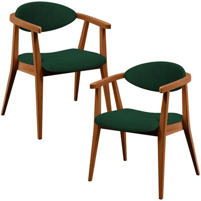 Kit 02 Poltronas Decorativas Para Sala de Estar Jantar Cecília L02 Suede Verde Musgo - Lyam Decor