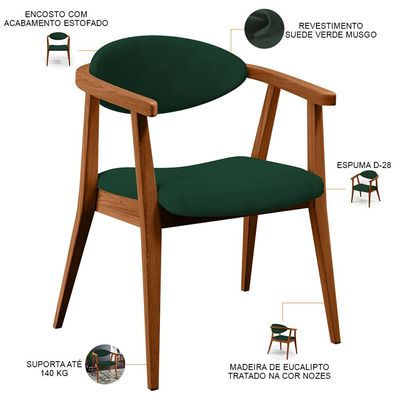 Kit 02 Poltronas Decorativas Para Sala de Estar Jantar Cecília L02 Suede Verde Musgo - Lyam Decor