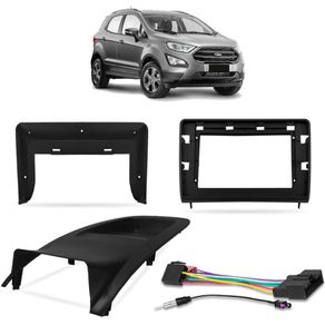 Kit Moldura de Painel 10 Polegadas Ecosport 2018 a 2021 Preto C/ Chicote Adaptador de Antena