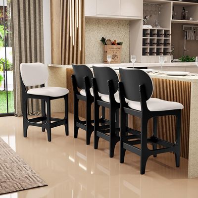 Banqueta Baixa Bar Cozinha E Sala De Jantar Fixa Betta L02 Preto Linho Cru - Lyam Decor