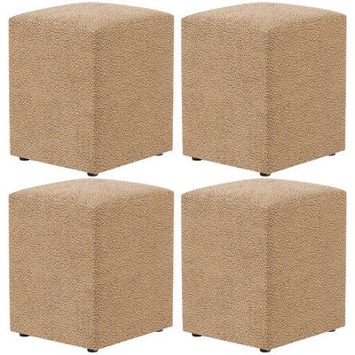Kit 04 Puffs Quadrado Decorativo Sala De Estar L02 Bouclê Mostarda - Lyam Decor