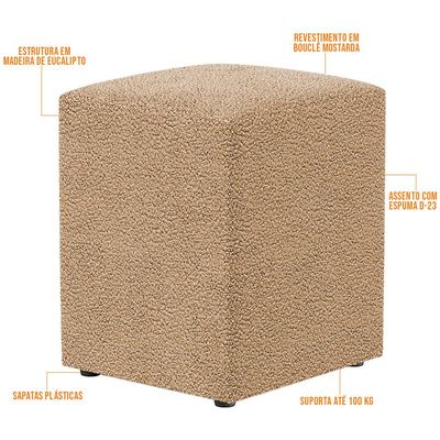 Kit 04 Puffs Quadrado Decorativo Sala De Estar L02 Bouclê Mostarda - Lyam Decor