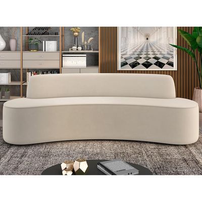 Sofá 3 Lugares Curvo Sala de Estar Living Cancún D02 Veludo Bege 180 cm C-309 - Lyam Decor