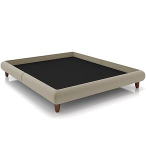 Cama Casal Queen Pés de Madeira 176cm Otto P05 Veludo Bege - Lyam Decor