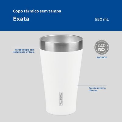 Copo Térmico Tramontina Exata em Aço Inox Branco sem Tampa 550 ml