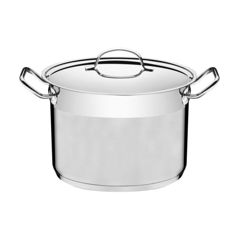 Caldeirão Tramontina Professional em Aço Inox Fundo Triplo com Tampa Plana Detalhe Satinado 28 cm 11,9 L