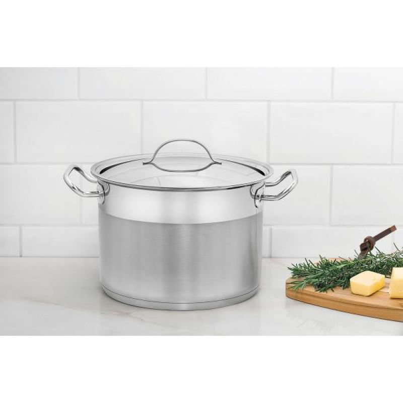 Caldeirão Tramontina Professional em Aço Inox Fundo Triplo com Tampa Plana Detalhe Satinado 28 cm 11,9 L