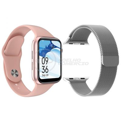 Smartwatch S88 Rosa + 1 Pulseira Extra Aço Milanese Prata