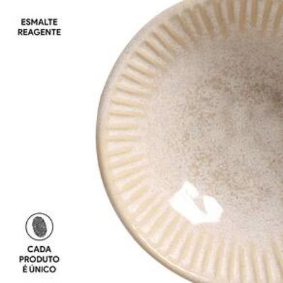 Conjunto de Cumbucas Porto Brasil Cerâmica Linhas Latte Bege 6 peças  370 ml