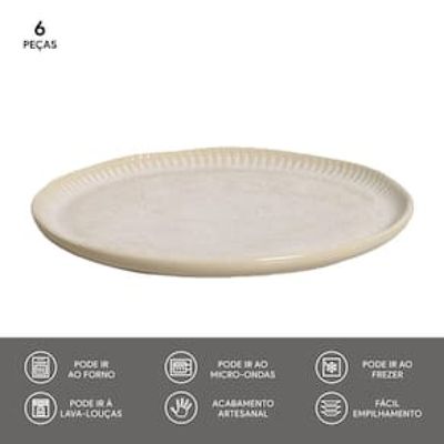 Conjunto de Pratos de Sobremesa Porto Brasil Linhas Latte com 6 peças - Bege