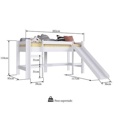 Cama Elevada Com Escorregador B1001 Branco