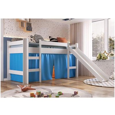 Cama Elevada Com Escorregador E Cortina Bb1000 Branco/azul