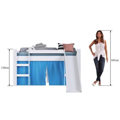 Cama Elevada Com Escorregador E Cortina Bb1000 Branco/azul