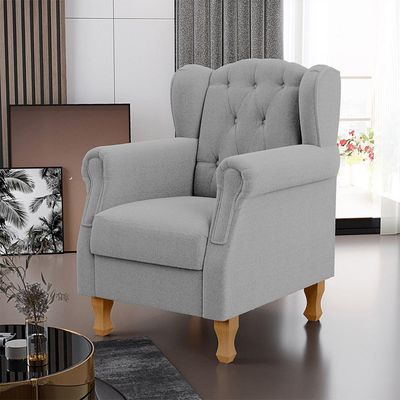 Poltrona Decorativa Para Sala de Estar Yara P02 Bouclê Cinza - Lyam Decor