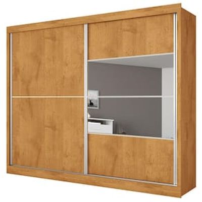 Guarda-Roupa Casal Móveis Europa Londres Flex com 205cm de Largura, Espelho, 2 Portas de Correr e 4 Gavetas Marrom Chocolate