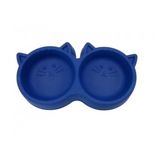 Comedouro Duplo para Gatos Pet Injet Luxo Azul